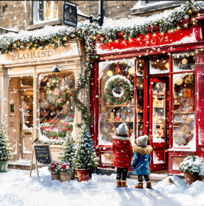 BOX LRG SQ Festive Christmas Village Scenes Deluxe