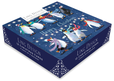 BOX LRG SQ Penguins Celebrating Christmas Deluxe