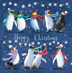 BOX LRG SQ Penguins Celebrating Christmas Deluxe