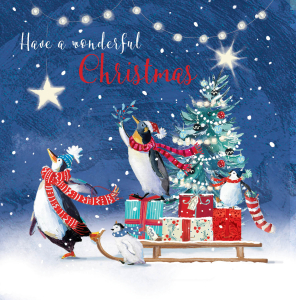 BOX LRG SQ Penguins Celebrating Christmas Deluxe