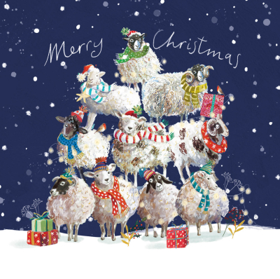BOX SML SQ Christmas Sheep In Winter Snow Premium