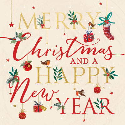 BOX SML SQ Gold And Red Festive Merry Christmas Premium