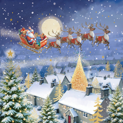 BOX SML SQ Santa Flying Through The Christmas Sky Premium