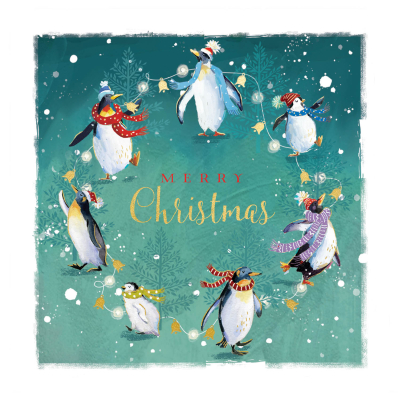 BOX LRG SQ Dancing Penguins Christmas Celebration Premium