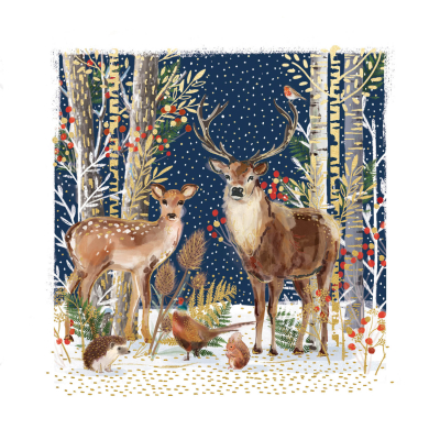 BOX LRG SQ Reindeer In The Winter Woods Premium