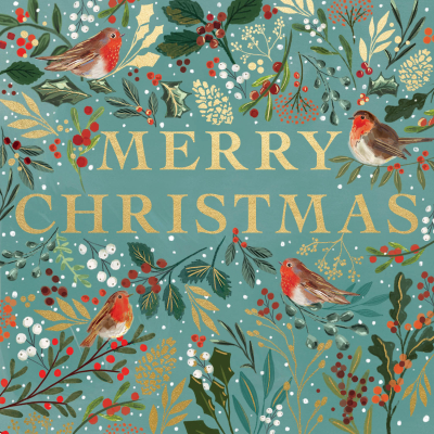 Merry Christmas Robins And Gold