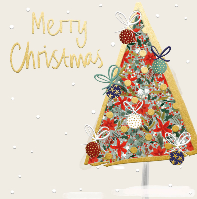 Merry Christmas Tree With Bows And Ornaments