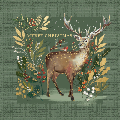 BOX LRG SQ Forest Green Reindeer At Christmas Superior