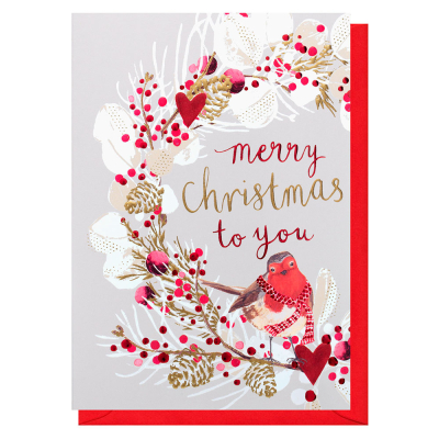 Merry Xmas Wreath And Robbin