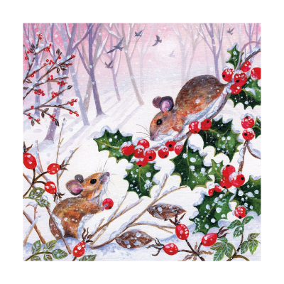 BOX SML SQ Woodland Mice And Holly
