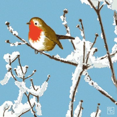 BOX SML SQ Robin Redbreast Blue