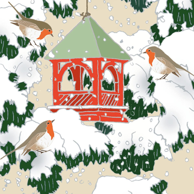 BOX SML SQ Bird House In The Snow