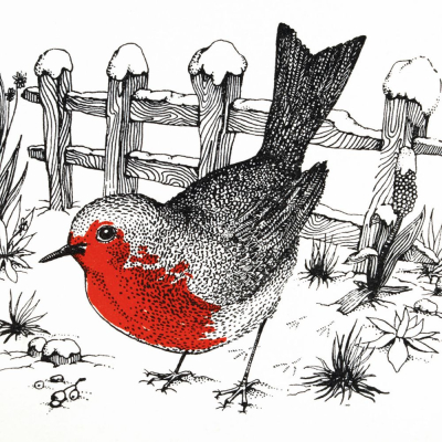 BOX SML SQ Robin Redbreast White