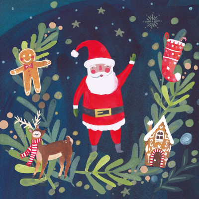 BOX SML SQ Santa Wreath