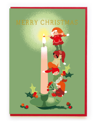 Christmas Elves And Candle