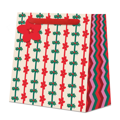 BAG LRG Holly And Poinsettia Stripe