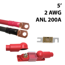 KIT-2AWG-200A  Ensemble de c&acirc;ble pr&eacute;assembl&eacute;s 2 AWG 5' avec fusible ANL 200A pour onduleur