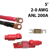 KIT-2-0AWG-200A  Ensemble de c&acirc;ble pr&eacute;assembl&eacute;s 2/0 AWG 5' avec fusible ANL 200A pour onduleur