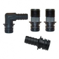 20381-001   Flojet Fitting Quad Port to 1/2" Kit: 1 x Straight and 1 x 90&deg; Hose Barb, 2 x Threaded