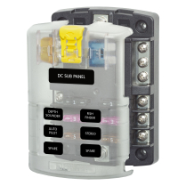 BS5025-B   FUSE BLOCK STBLADE  6 CIRC W/GND/CVR (BULK)