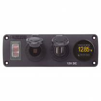 BS4366   Water-Resistant Accessory Panel - 15A Breaker, 12V Socket, 2x USB, Voltmeter