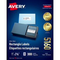 Avery&reg; Easy Peel&reg; Labels 1" x 2-5/8" Laser/Inkjet White 3,000/box
