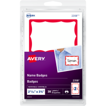 Avery&reg; Name Badges 2-11/32" x 3-3/8" Red Border 30/pkg