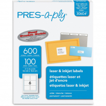 PRES-a-ply&reg; Permanent Laser/Inkjet Labels 4" x 3-1/3" 600/box