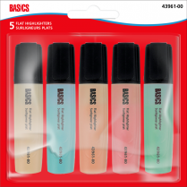 Basics&reg; Flat Highlighters Chisel Tip Assorted Pastel Colours 5/pkg