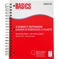 Basics&reg; 3-Subject Notebooks 10-1/2" x 8" 300 pages Red 5/pkg