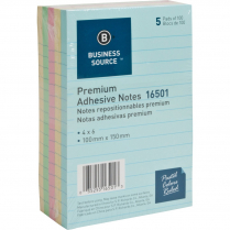 Business Source Ruled Adhesive Notes 4" x 6" Pastel 5/pkg