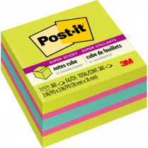 Post-it&reg; Super Stickey Notes Cube 3" x 3" Green, Fuchsia and Aqua 