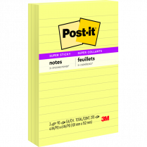 Post-it&reg; Super Sticky Notes 4" x 6" Lined Yellow 3/pkg