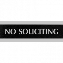 Headline&reg; Century Signs, 3" x 9", Black and Silver, No Soliciting