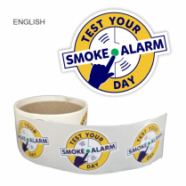 'Test Your Alarm&rsquo; Stickers &ndash; English, Die-Cut, 50 per roll