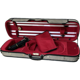 Oblong Violin Case, Beige Tweed Exterior, Burgandy Interior