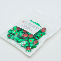 11mm Aluminum Green Crimp Cap, PTFE/Natural Red Rubber