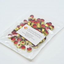 11mm Aluminum Gold Crimp Cap, PTFE/Natural Red Rubber