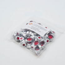 11mm Aluminum Silver Crimp Cap, Red PTFE/White Sil/Red PTFE