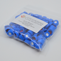 9mm Ribbed Blue Screw Cap, 1mm  Red PTFE/White Silicone