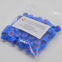 9mm Blue Screw Cap, Red PTFE/Wht Sili Rubber/Red PTFE Ribbed