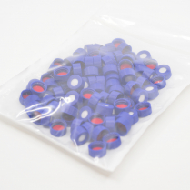 9mm Blue Screw Cap, Bonded Red PTFE/White Silicone, pre-slit