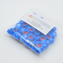 9mm Blue Screw Cap, Red PTFE/White Silicone, pre-slit