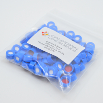 9mm Blue Screw Cap, Red PTFE/White Silicone, pre-slit