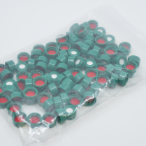 9mm Green Screw Cap, Red PTFE/White Silicone, pre-slit