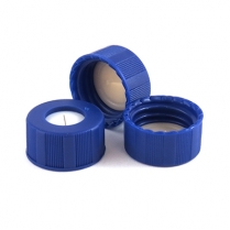 9mm Blue Screw Cap, Beige PTFE/ White Silicone Bonded w/slit