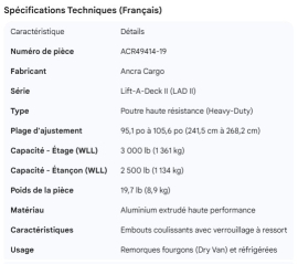 ANCRA LIFT-A-DECK 2 HEAVY DUTY BEAM 95" TO 105"
