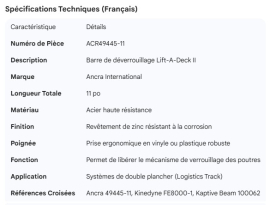 ANCRA LIFT-A-DECK 2 RELEASE BAR