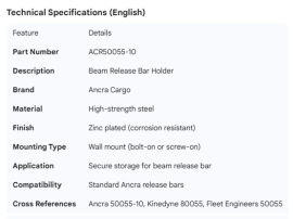 ANCRA BEAM RELEASE BAR HOLDER