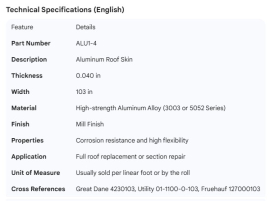 ALUMINUM ROOF SKIN .040" X 103"